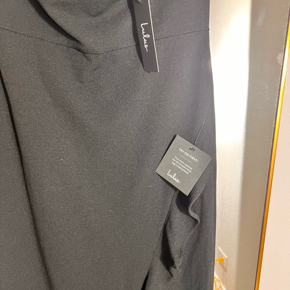 Lulus Black Slip Dress with Ruffle Detail - Picture 4 of 5